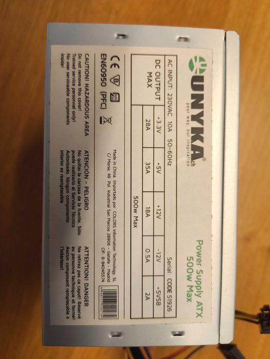 Fonte de Alimentação ATX Unyka 500W