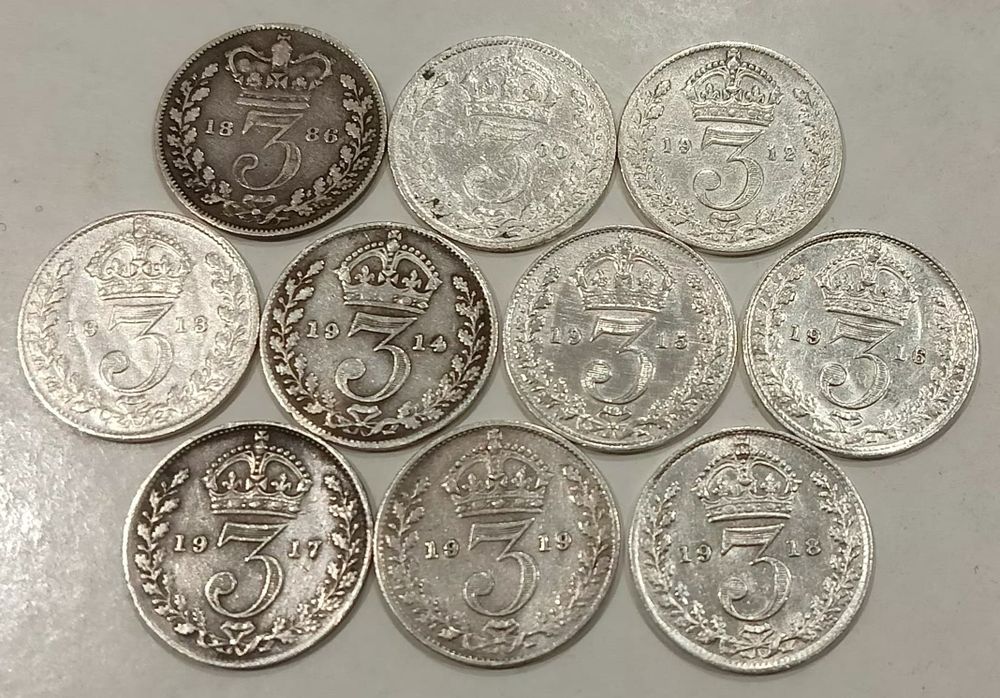Продам 3 пенса Британії 10 штук срібло