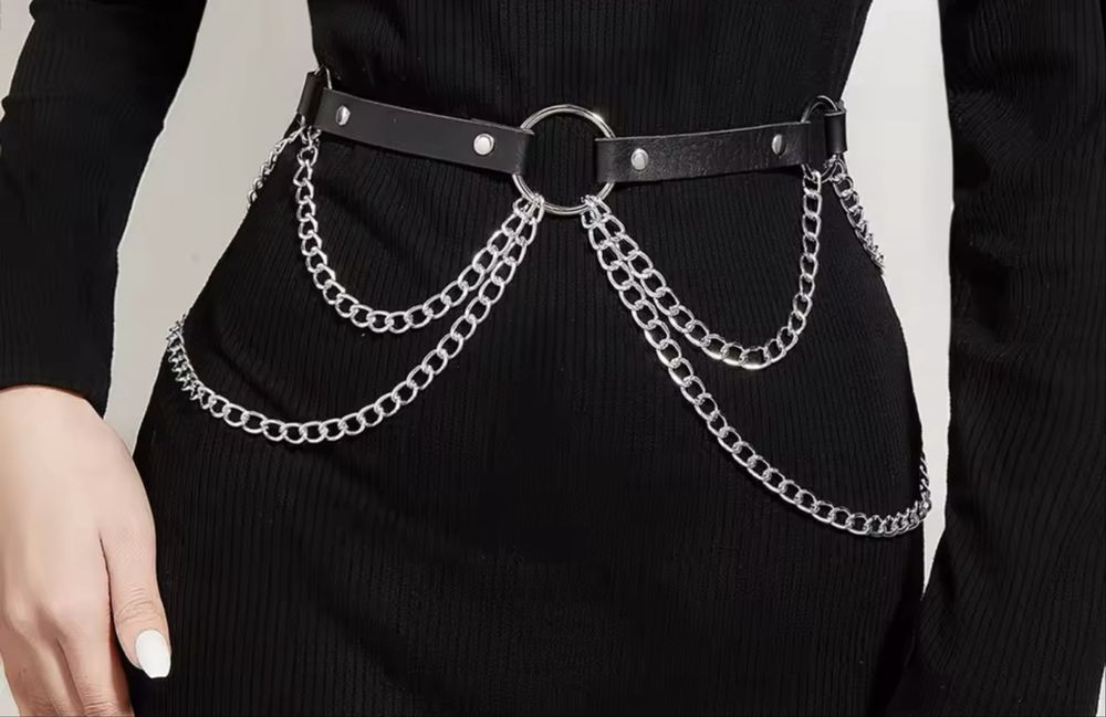 Pas do high heels harness czarny lancuszki