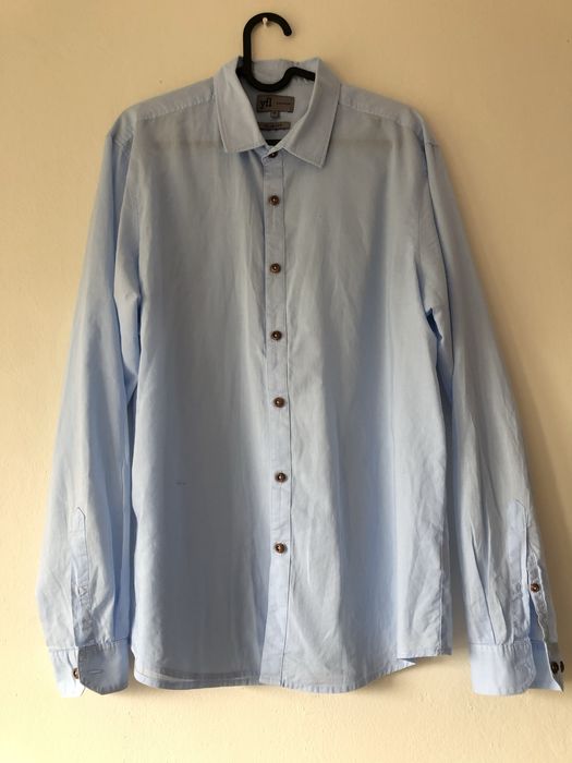 Koszula męska niebieska błękitna M Reserved YFL drewniane guziki długi