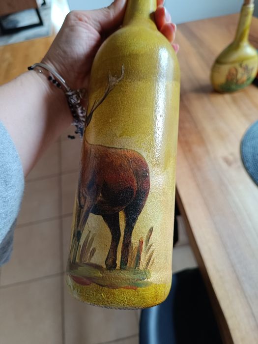 Butelki ręcznie malowane las zwierzęta polowanie