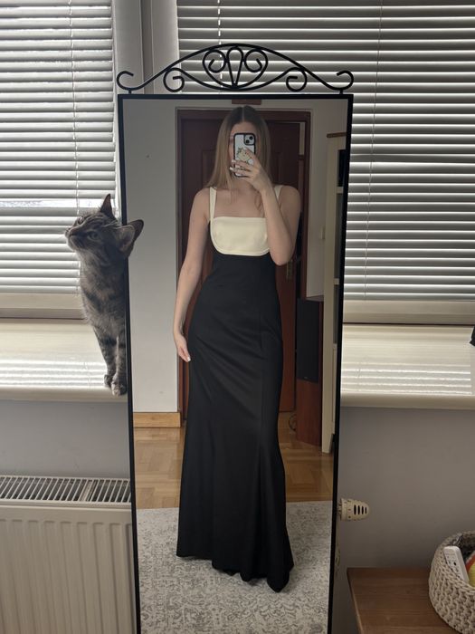 Sukienka balowa maxi czarno biała studniówka La Mania