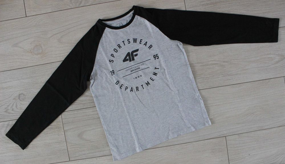 Koszulka bluzka chłopięca długi rękaw 4F szaro-czarna, r. 158