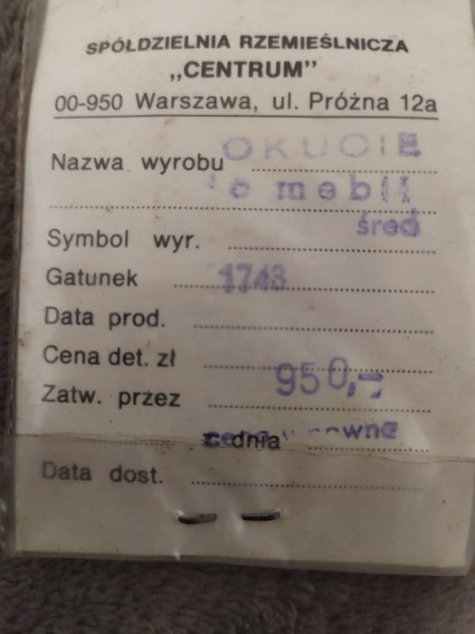 Okucia do drzwi mebli PRL mosiądz