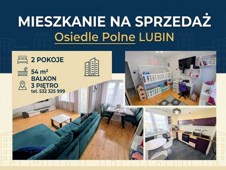 Mieszkanie 2 lub 3 pokoje, Os. Polne, 53,7m2, Lubin