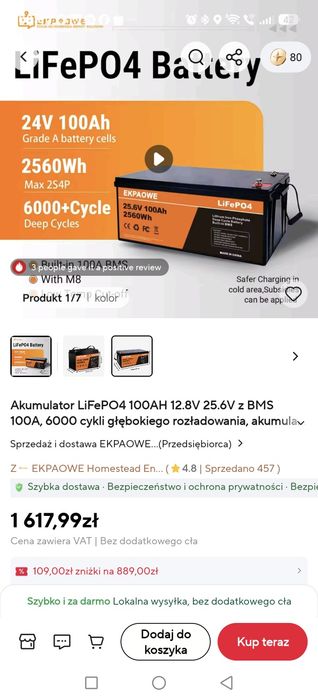 Akumulator 24v 100Ah, bms, lifepo4 bateria, ogniwo