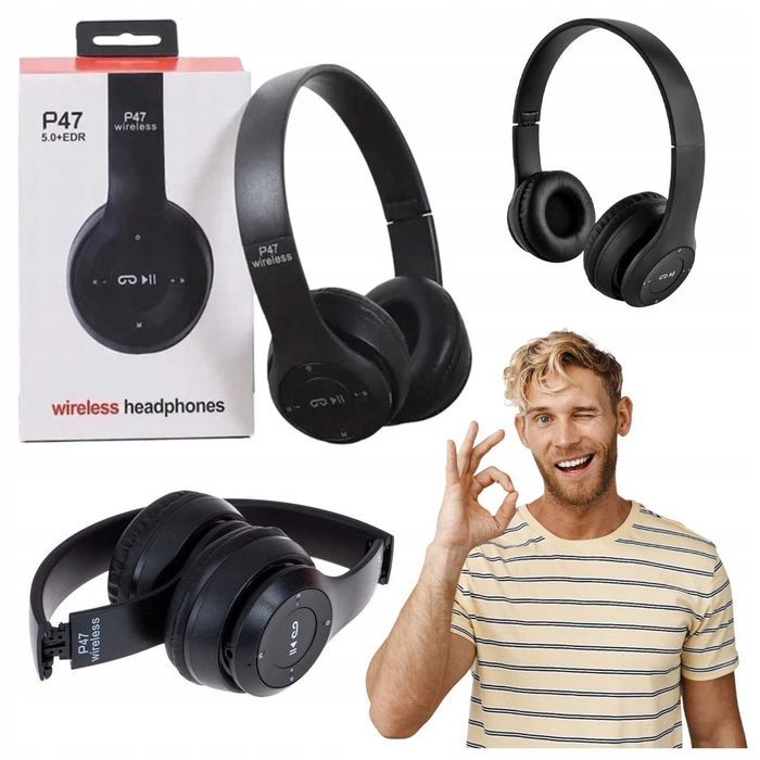 Słuchawki Nauszne Bezprzewodowe Bluetooth Premium Jakość Muzyka Bass