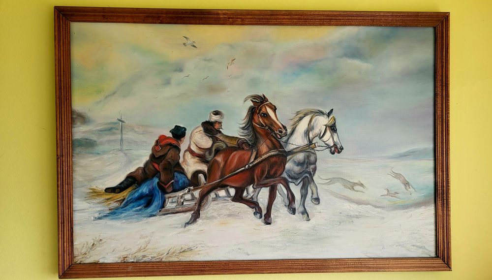 Duży obraz olejny malowany na płótnie konie