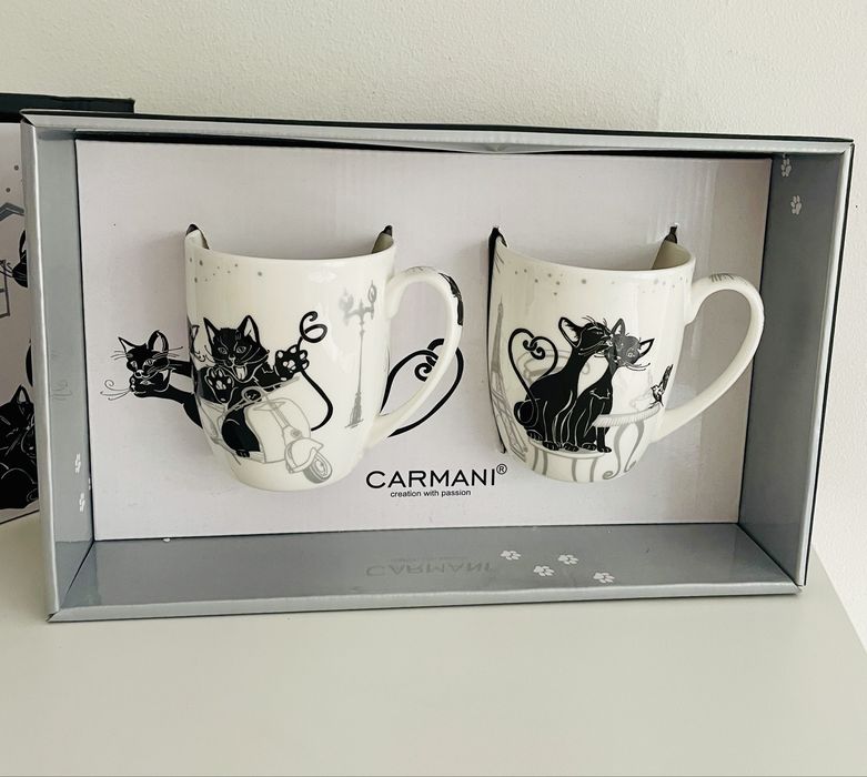 CARMANI zestaw 2 kubki ceramiczne koty black&white