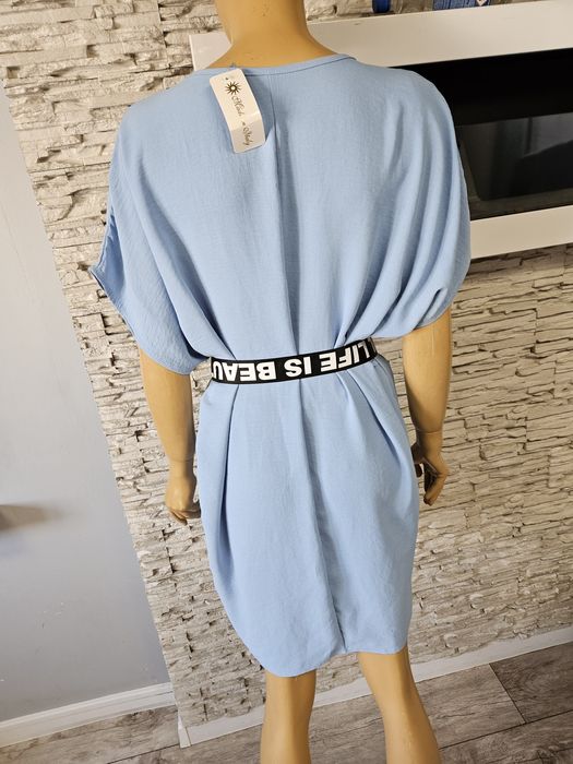 Sukienka tunika z paskiem włoska Made In Italy niebieska