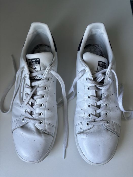 Sapatilhas Adidas Stan Smith brancas e azul-marinho Homem (45 1/3)