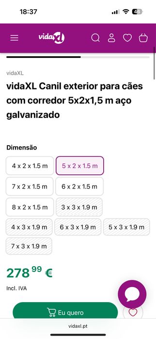 Canil exterior galvanizado 5x2x1,5 m com cobertura