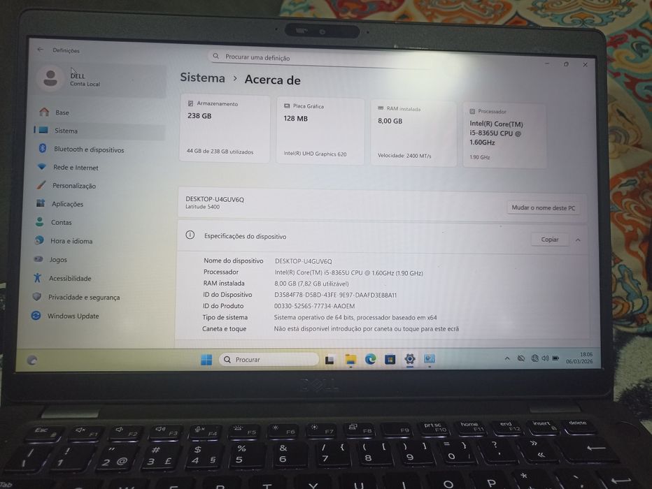 DELL Latitude E7470 14’’ i5-6300 8Go RAM SSD 256Gb 6 Geração 8a gen