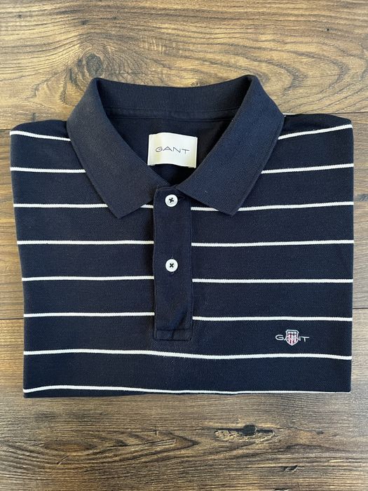 Męska koszulka polo Gant rL granatowa w biale paseczki