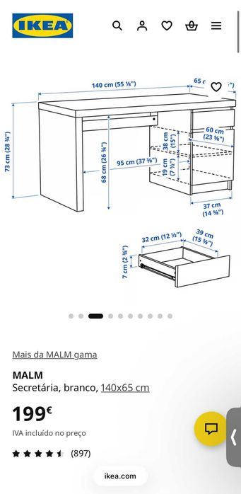 Secretária IKEA Malm cor Preto - ótimo estado - negociável
