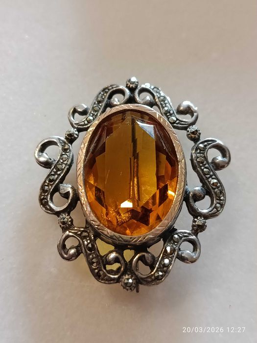 Pendente Antigo Prata Ouro Citrino Contrastado 4,5 cm