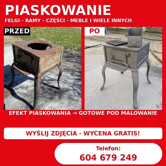 ! Piaskowanie z odbiorem i dostawą w Nowogardzie i okolice 20 km zapraszamy felgi, meble, części samochodowe, motocyklowe,kaloryfery i wiele innych.