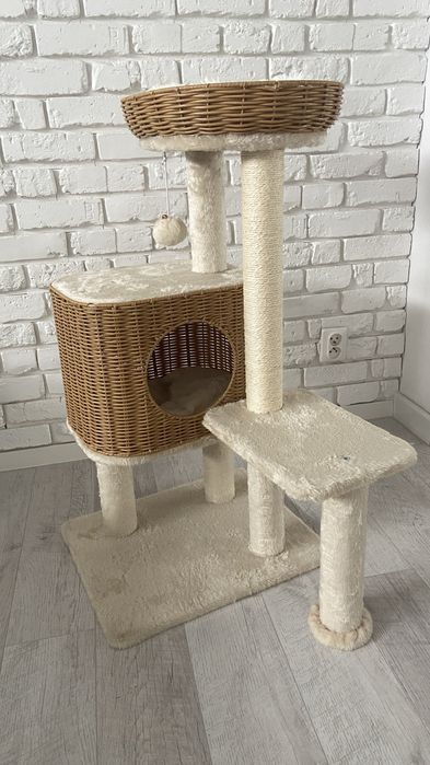 Drapak dla kota stabilny boho wiklinowy drewniany rattanowy domek