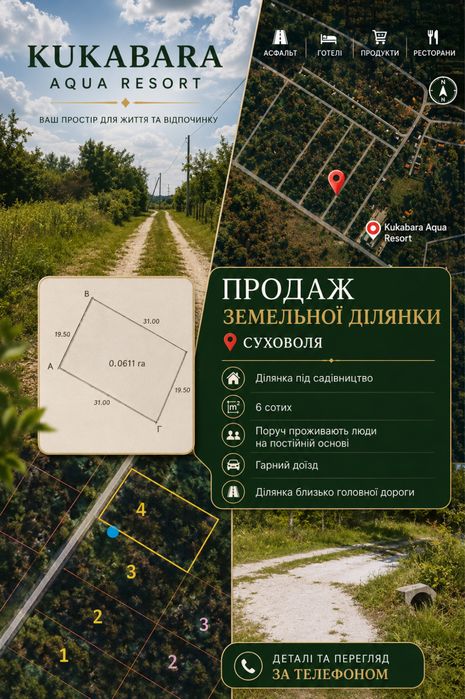Продаж земельної ділянки Суховоля поруч відпочинковий комплекс світло найнижча ціна