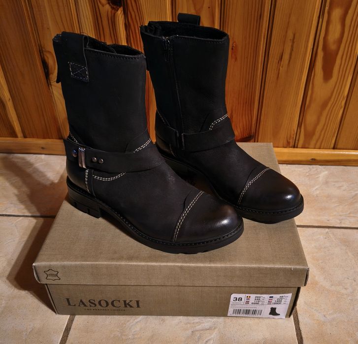 Skórzane botki kowbojki kozaki sztylbety Lasocki 38 NOWE