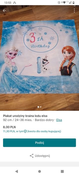 Plakat urodzinowy kraina lodu elsa