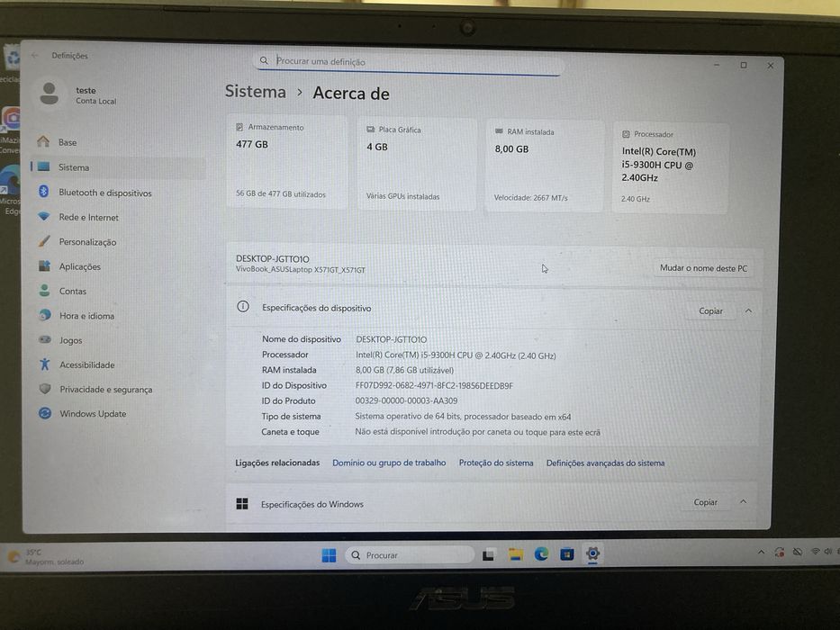 Portatil Asus RTX 1650