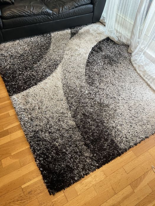 Tapete Shaggy 2×3 m — preto/cinzento/branco