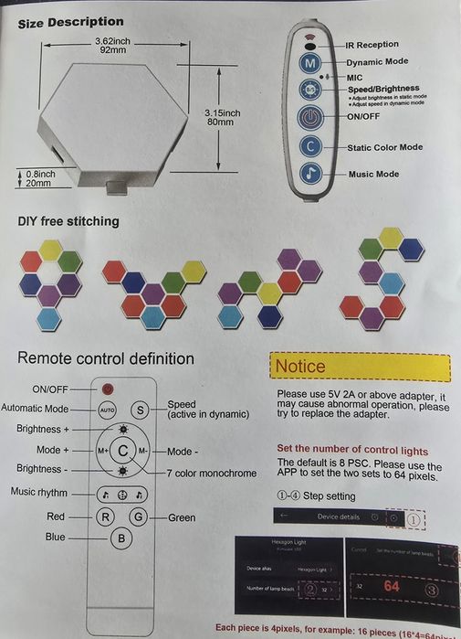 8 sztuk sześciokątne panele do gier RGB z aplikacją i pilotem