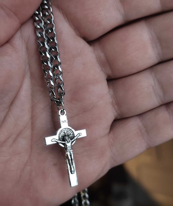 Naszyjnik pancerka 55 cm 5 mm + krzyżyk 3,8×2,2 cm stal szlachetna