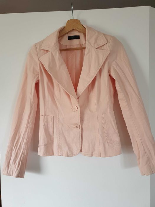 Żakiet marynarka XS 34 S 36 morelowa pudrowy róż podszewka święta