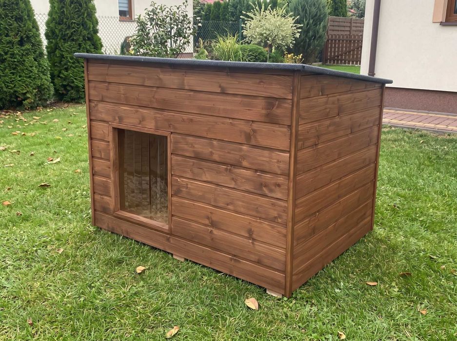 PRODUKCJA NOWA W Pełni Ocieplana Duża Buda dla Psa XXL z Otwieranym Dachem Palisander | Dla Dużych Psów: Owczarek, Labrador, Golden, Husky | Kurtyna