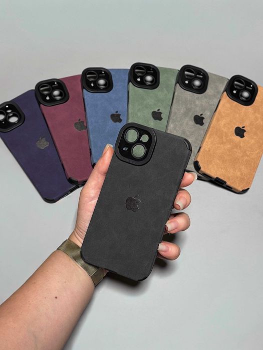 Чорний силіконовий вельвет чохол еко-замш з логотипом на айфон iPhone