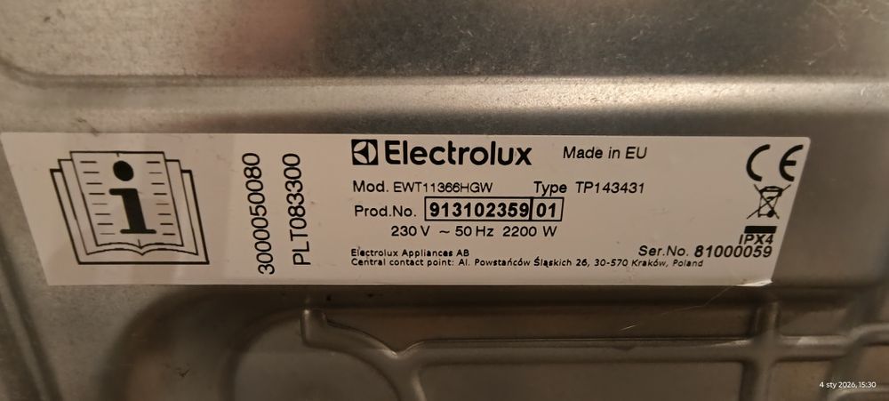 Pralka Electrolux EWT11366HGW części