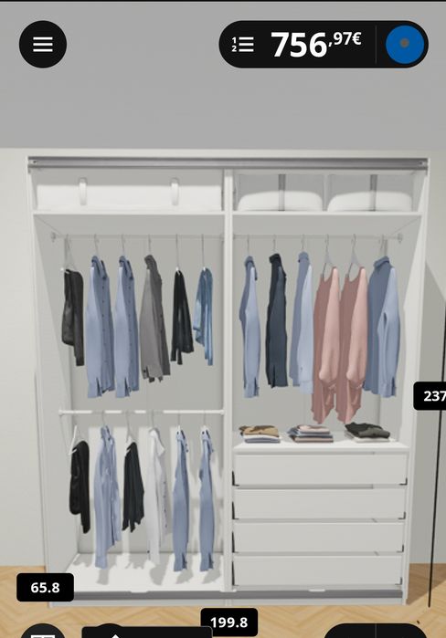 Roupeiro PAX NOVO SELADO 2x0,66x2.36m branco IKEA
Roupeiro, branco/dupla face branc