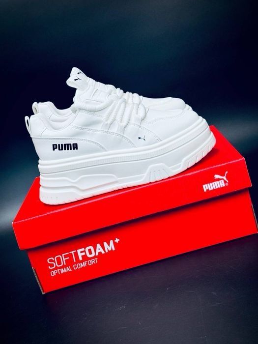 Женские кросовки ботинки Puma пума/белоснежные кожаные кросовки пума