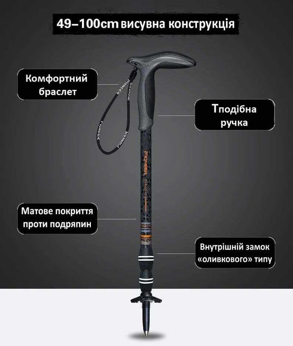 Ультралегка! Тростина Карбонова | Складна палиця для хотьби Pioneer