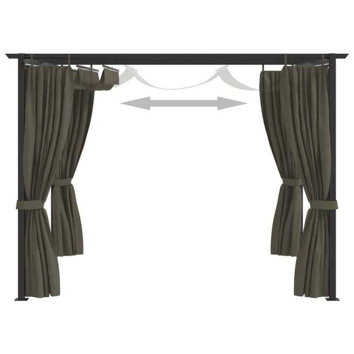 Gazebo com Cortinas 3x3 m – Cinzento Acastanhado