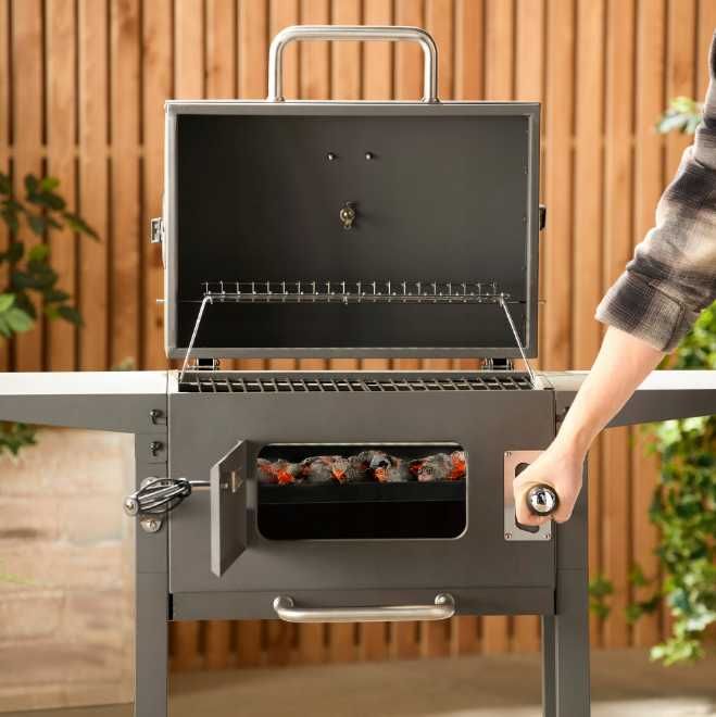 Grill Węglowy Ogrodowy VonHaus z Pokrywą | Regulacja Paleniska + Termometr + Półki