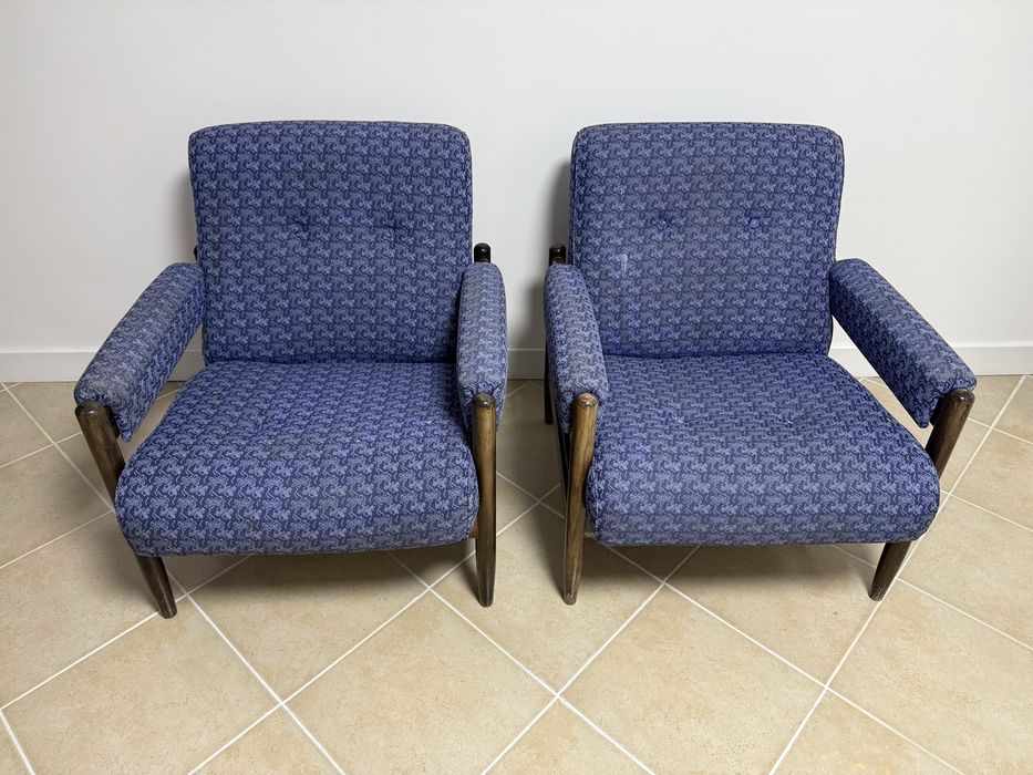 Fotele fotel PRL typ Gfm-142 komplet 2 sztuk tapicerowane