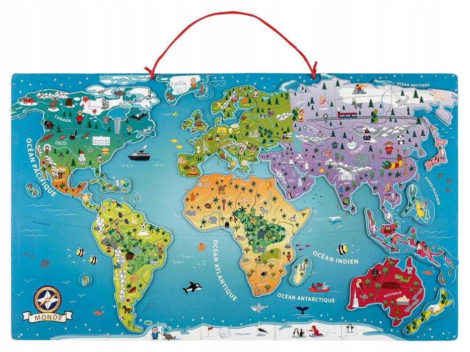 Magnetyczna Mapa Świata Dla Dzieci PLAYTIVE FRANCUSKA KREATYWNA 75x45