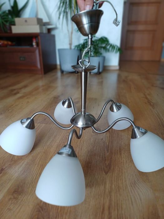 Lampa, żyrandol wiszący 5 ramienny, stan bardzo dobry