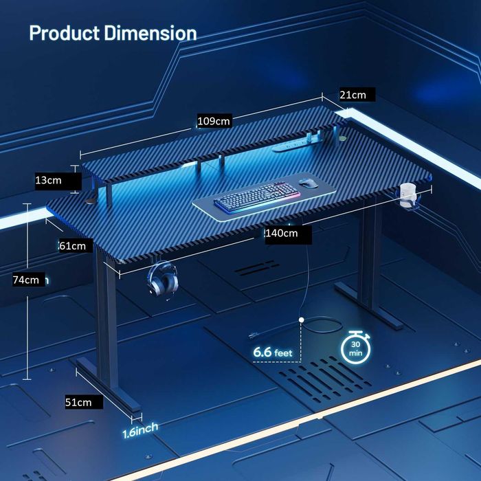 Nowe biurko gamingowe / blat / stół / 140x60cm / LED / półka / W260!