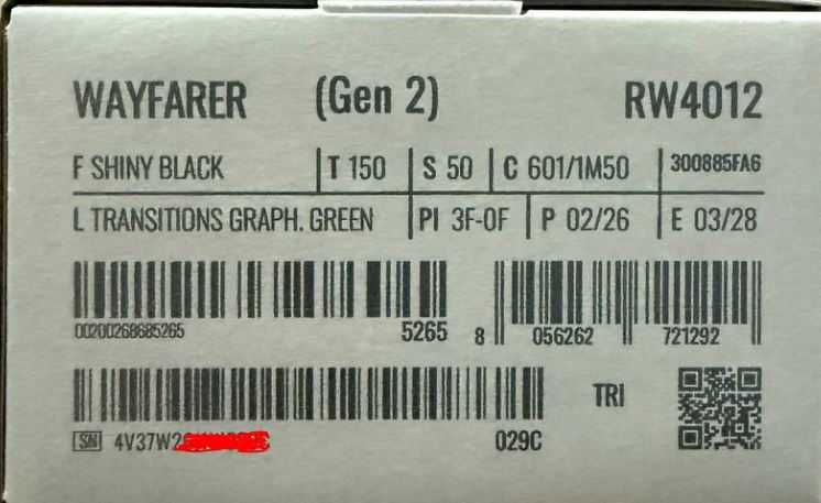 RW4012 Ray Ban Wayfarer  Shiny Black Transition Graphite Green