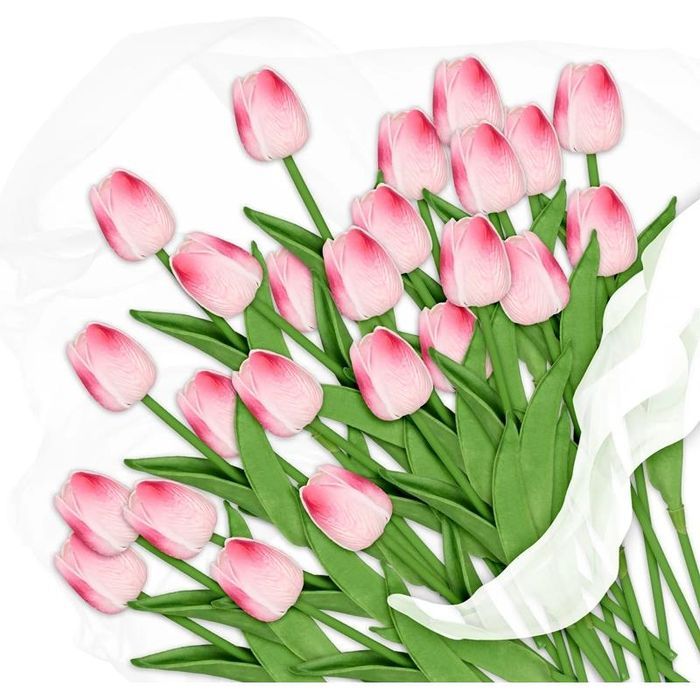 Tulipany Silikonowe Kwiaty Sztuczne 34cm Rośliny Ozdobne do Wazonu5szt