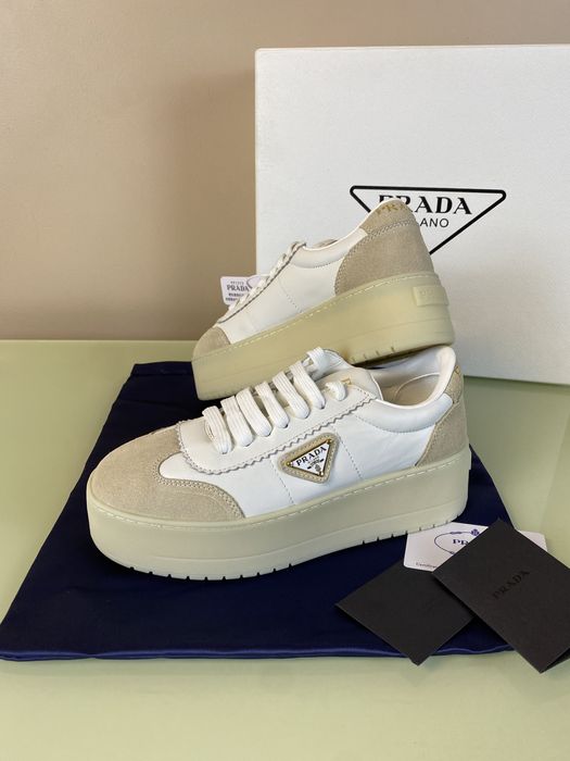 Prada 37-40 Downtown White Platform Sneakers