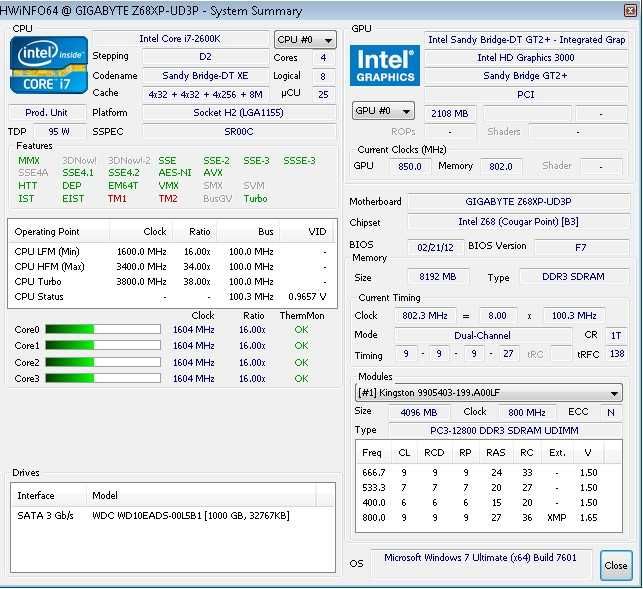 Komputer i7-2600K + HyperX Genesis + 1TB HDD + GA-Z68XP-UD3P + 450W – gotowy do pracy