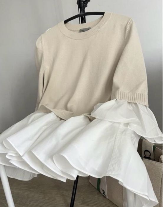 Cos вʼязаний светр джемпер з оборками з попліну