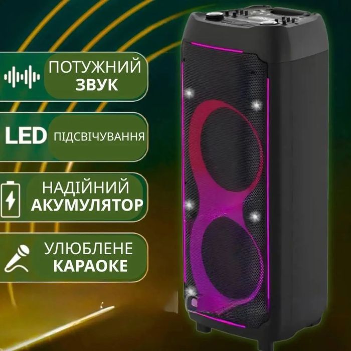 Портативна акустична колонка ZXX-6510 2х10" Акумуляторна колонка з пультом і 2 мікрофонами Bluetooth колонка зі світлодіодним підсвічуванням