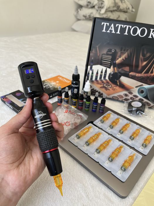 Kit Tatuagem S/ Fios COMPLETO Máquina/ Pen, Pele Treino NOVO
