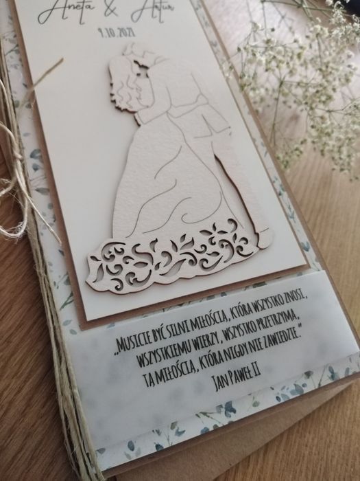Personalizowana kartka z okazji ślubu. Boho, rustykalna.